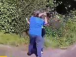 Shocking moment 59-year-old launches at woman with a shovel during spate of horror attacks on couple - as she's today jailed